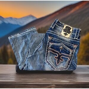 Rock Revival Leotis Straight Jeans Men 32 X 34 Inseam Blue